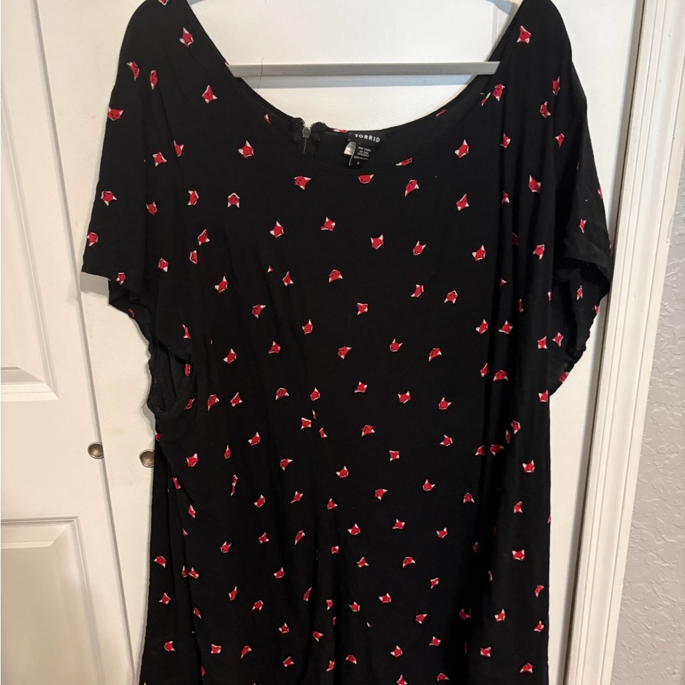 Torrid Black Dress with Red Floral Pattern